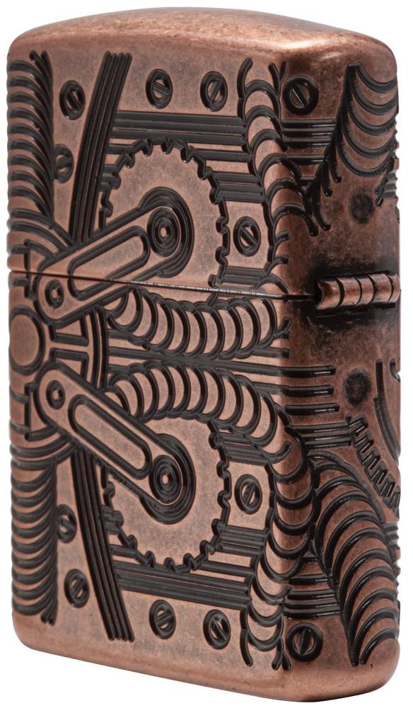 29523, Zippo Steampunk Gears, Deep Carve Engraving on Antique Copper Finish & Armor Case