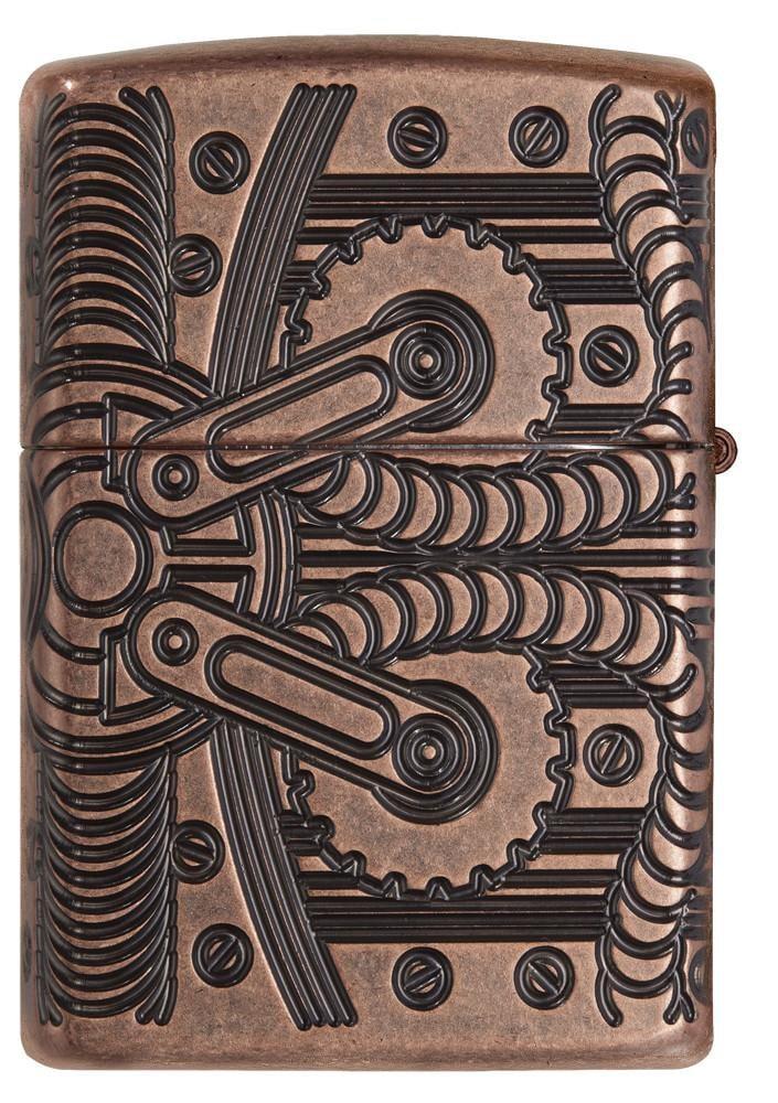 29523, Zippo Steampunk Gears, Deep Carve Engraving on Antique Copper Finish & Armor Case