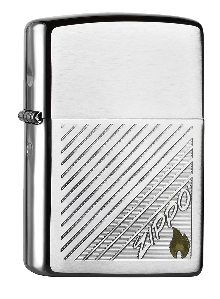 Vue de trois quarts du briquet tempête Zippo Laser Two tone