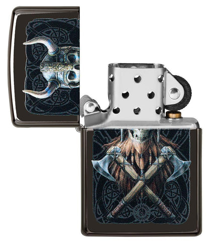  Zippo-aansteker doodshoofd met vikinghelm open